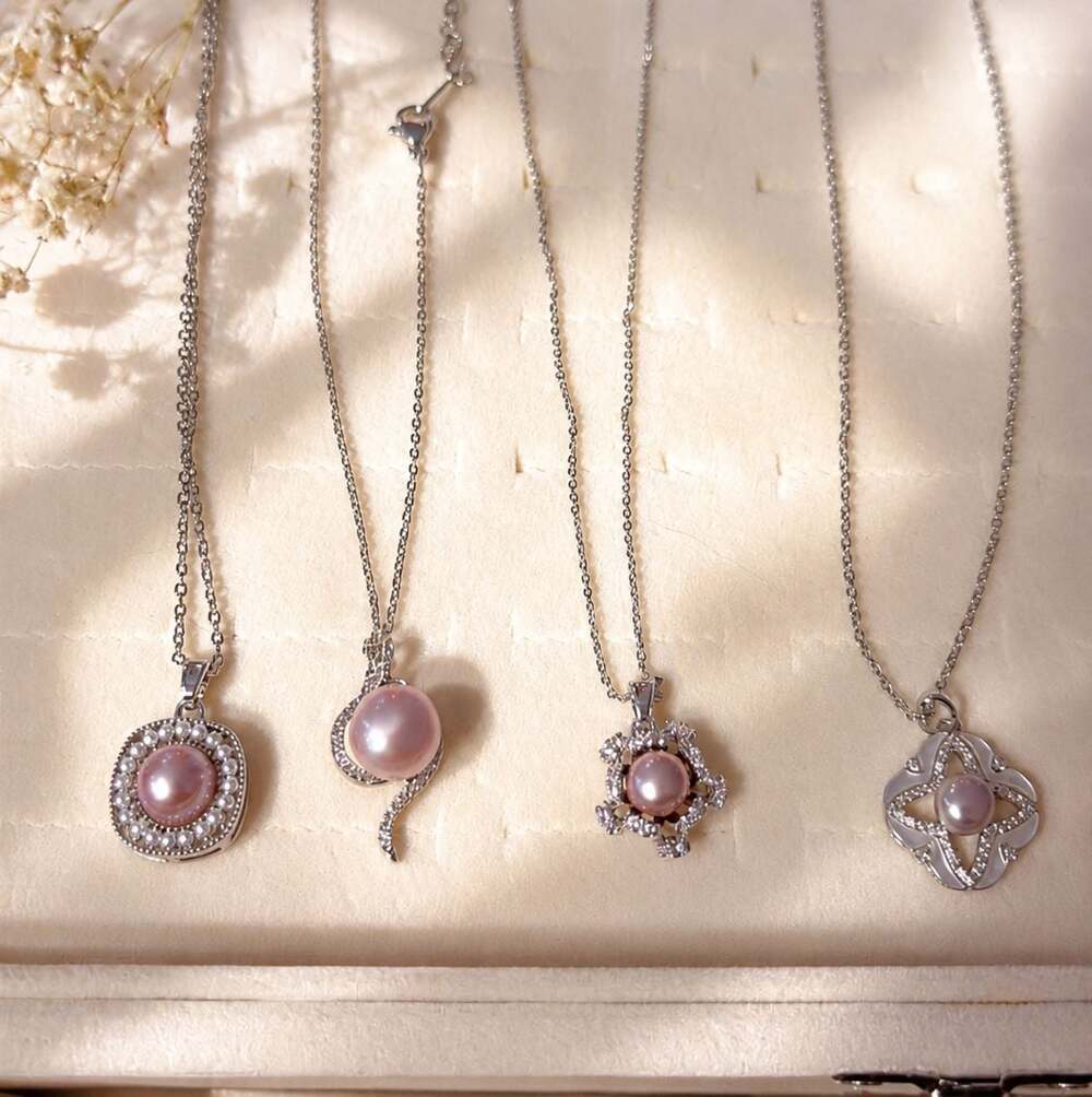 925 Sterling Silver Pink Pearl Pendant Necklace Collection